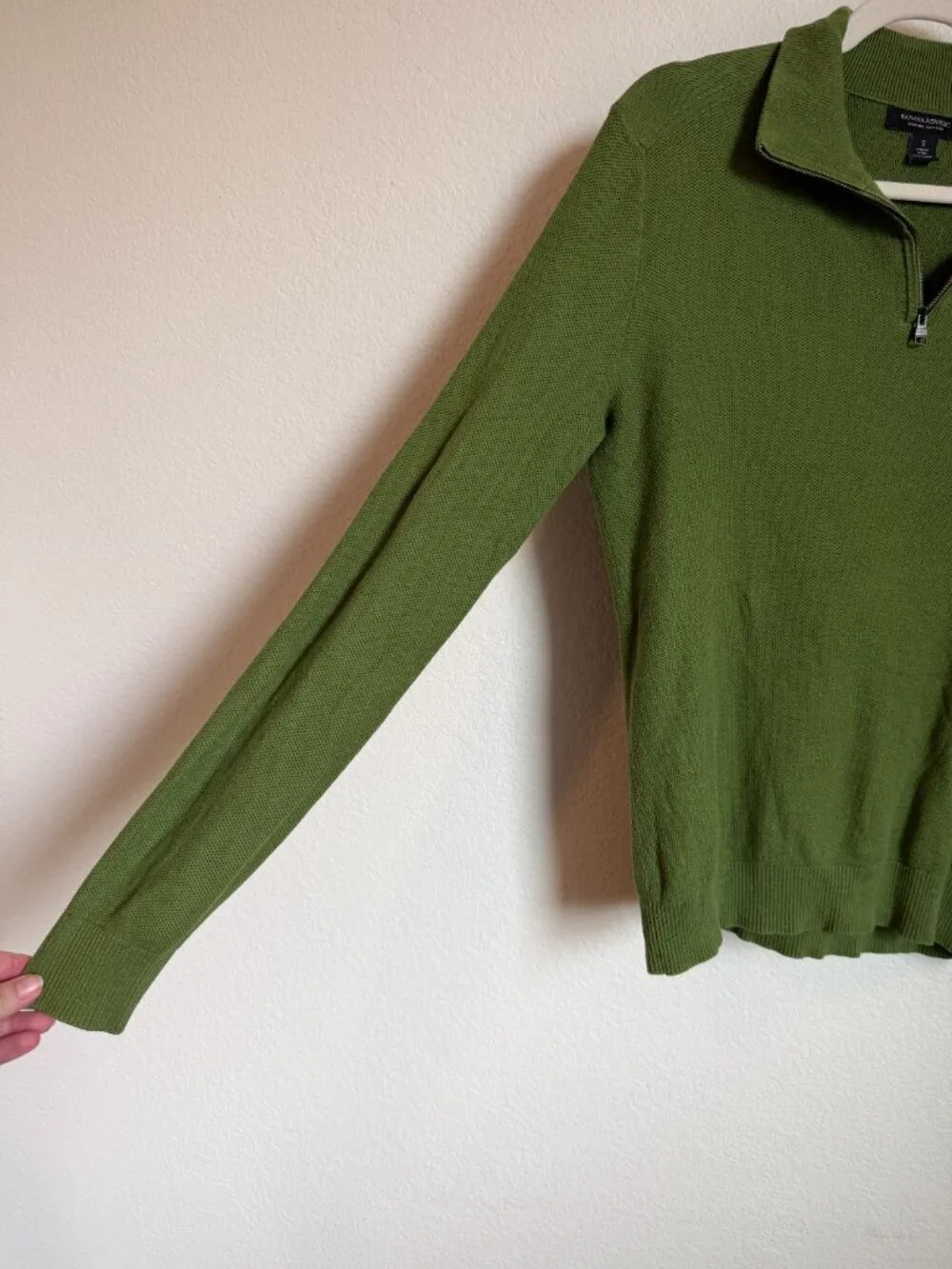 Banana Republic Supima Cotton Olive Green Quarter Zip Sweater Small